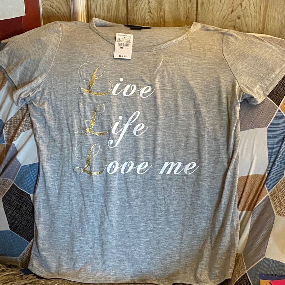 Ashley Stewart Gray Tee with Gold and White Lettering
